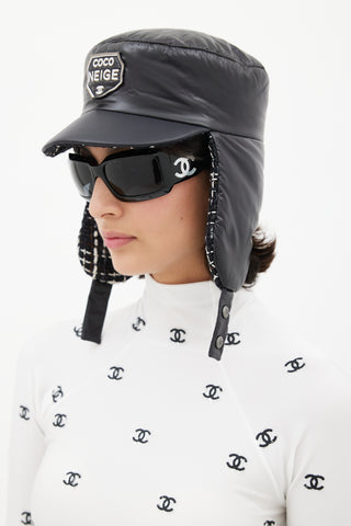 Chanel Winter 2018 Black Puffer 
Tweed Trapper Hat