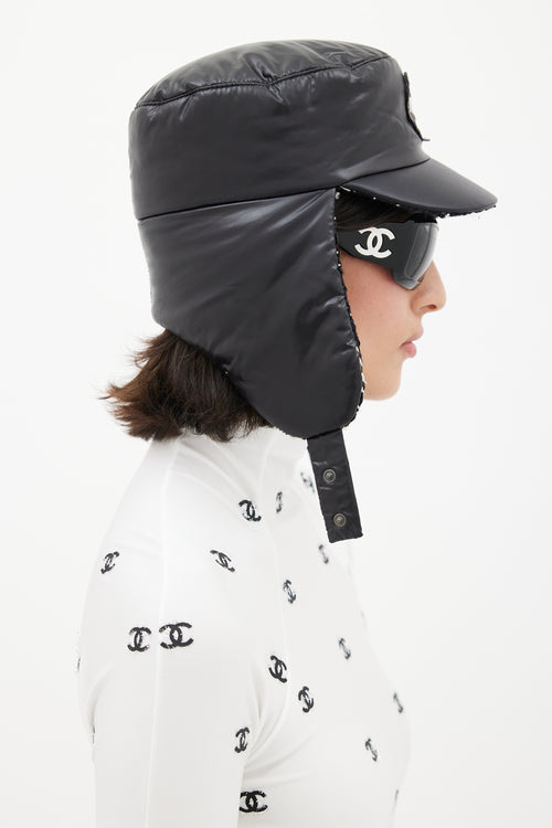 Chanel Winter 2018 Black Puffer 
Tweed Trapper Hat