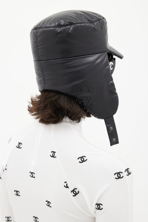 Chanel Winter 2018 Black Puffer 
Tweed Trapper Hat