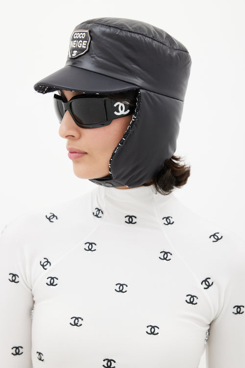 Chanel Winter 2018 Black Puffer 
Tweed Trapper Hat