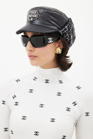 Chanel Winter 2018 Black Puffer 
Tweed Trapper Hat