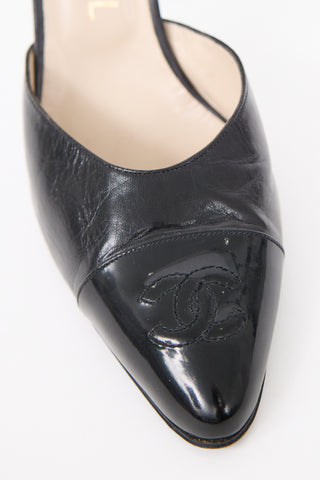 Chanel Vintage Black Leather Logo Pump