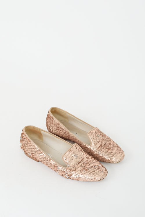 Chanel Pink Sequin CC Logo Loafer