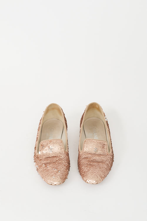 Chanel Pink Sequin CC Logo Loafer