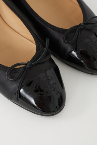 Chanel Black Leather Logo Ballet Flat