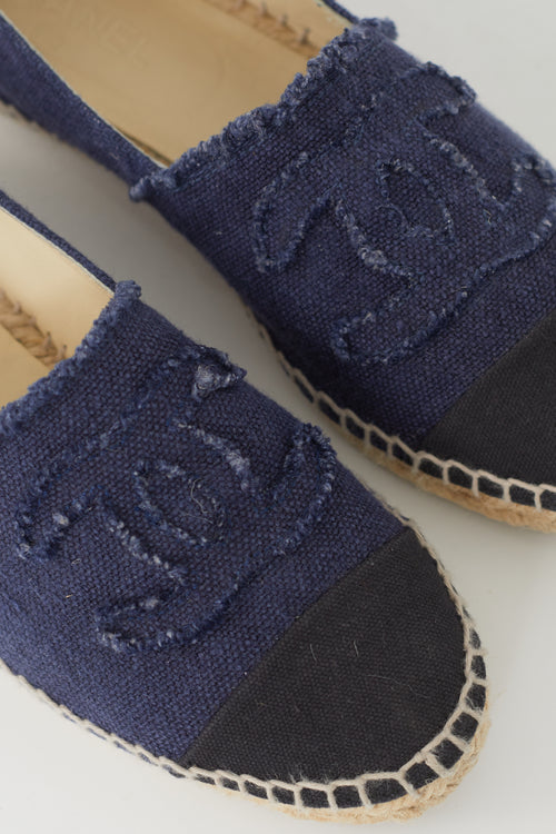 Chanel Blue Denim Logo Espadrille Flat