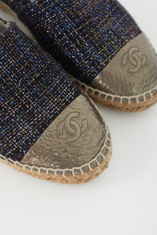 Chanel Blue 
Multicolour Tweed Logo Espadrille Flat