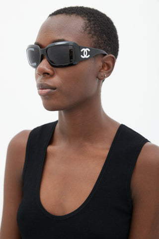 Chanel Vintage Black 5076-H Rectangle Sunglasses