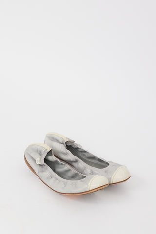 Chanel Grey 
Cream Leather CC Ballet Flat