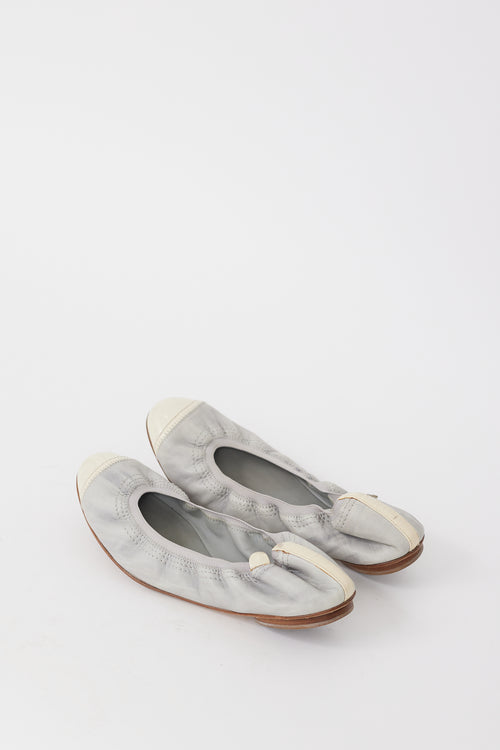 Chanel Grey 
Cream Leather CC Ballet Flat