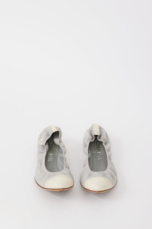 Chanel Grey 
Cream Leather CC Ballet Flat