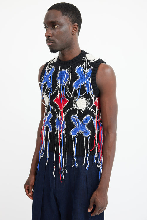 Charles Jeffrey Black 
Multicolour Wool Fringe Knit Vest