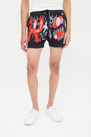 Charles Jeffrey Loverboy Black 
Red Cotton Nymph Angel Jacquard Shorts