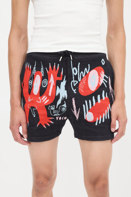 Charles Jeffrey Loverboy Black 
Red Cotton Nymph Angel Jacquard Shorts