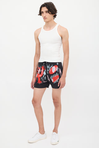 Charles Jeffrey Loverboy Black 
Red Cotton Nymph Angel Jacquard Shorts