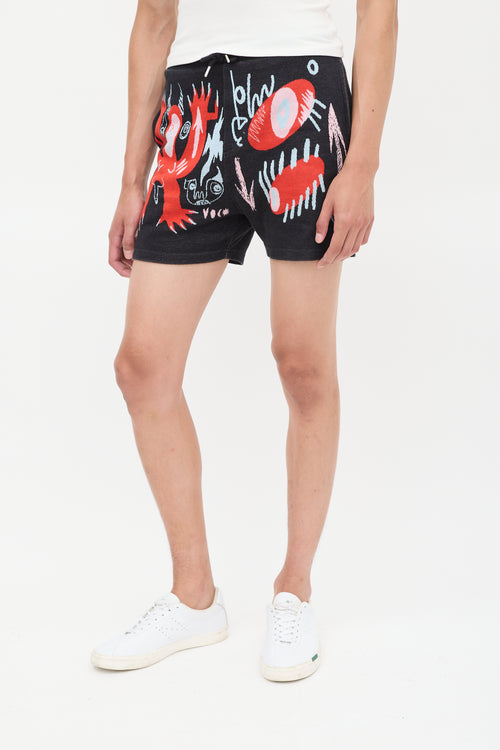 Charles Jeffrey Loverboy Black 
Red Cotton Nymph Angel Jacquard Shorts