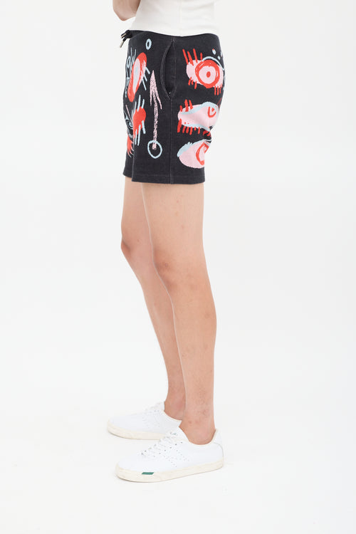 Charles Jeffrey Loverboy Black 
Red Cotton Nymph Angel Jacquard Shorts