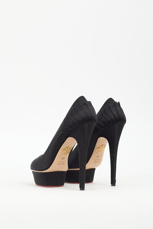 Charlotte Olympia Black Satin Platform Pump