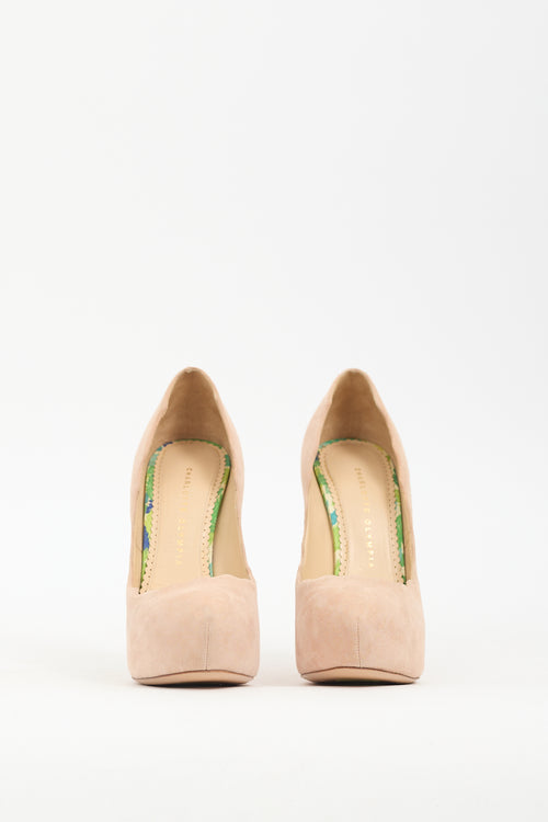 Charlotte Olympia Beige Suede Platform Pump