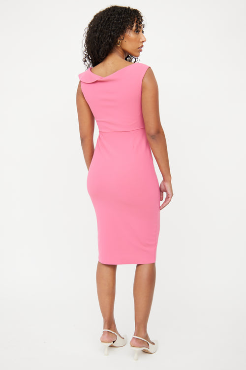 Pink Ruffle Slit Midi Dress