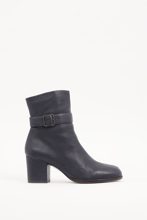 Chie Mihara Navy Leather Buckled Ankle Boot