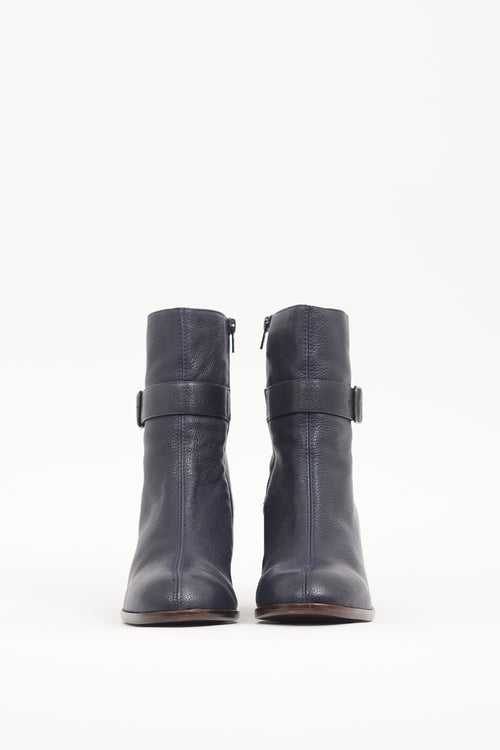 Chie Mihara Navy Leather Buckled Ankle Boot