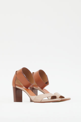 Chloé Beige 
Brown Leather Open Toe Heel