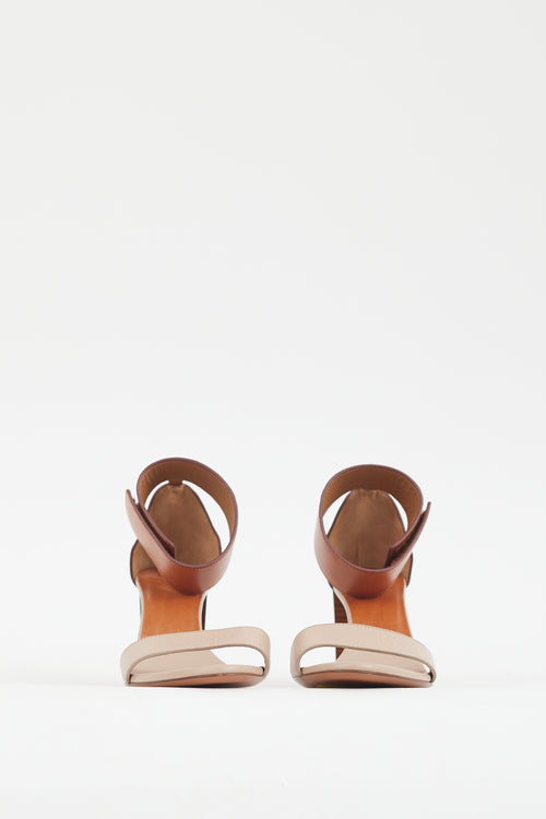 Chloé Beige 
Brown Leather Open Toe Heel