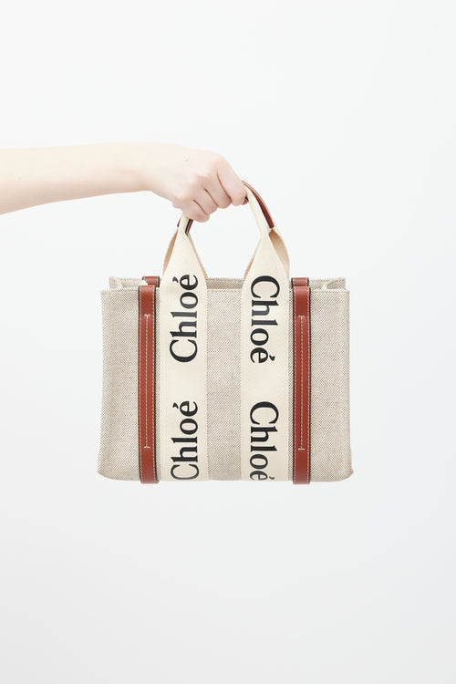 Chloé Beige 
Brown Logo Woody Tote