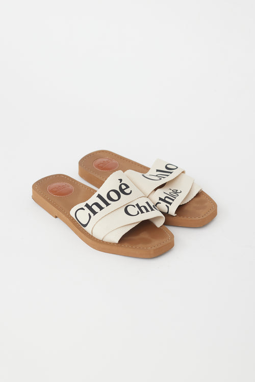 Chloé Brown 
White Woody Mule Sandal