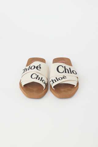 Chloé Brown 
White Woody Mule Sandal