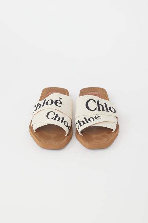 Chloé Brown 
White Woody Mule Sandal