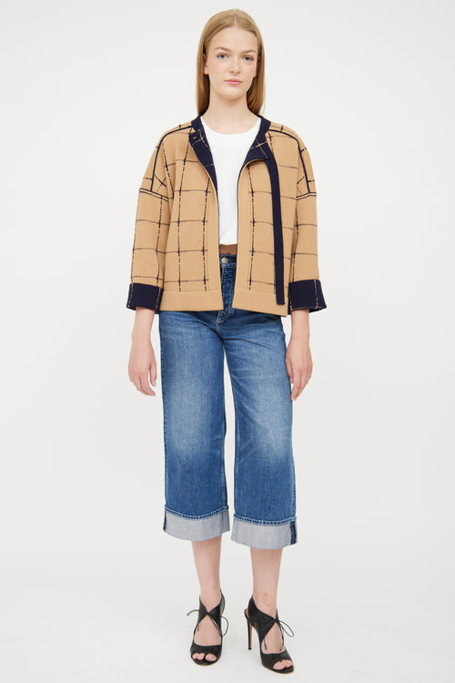 Chloé Beige 
Navy Reversible Plaid Jacket