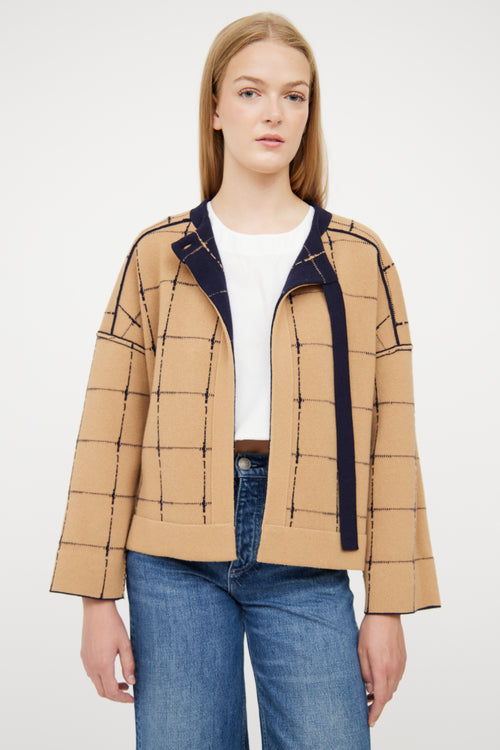 Chloé Beige 
Navy Reversible Plaid Jacket