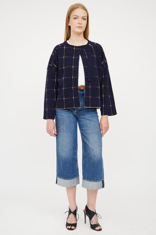 Chloé Beige 
Navy Reversible Plaid Jacket