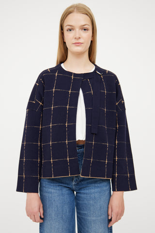 Chloé Beige 
Navy Reversible Plaid Jacket