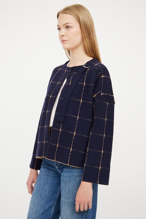 Chloé Beige 
Navy Reversible Plaid Jacket