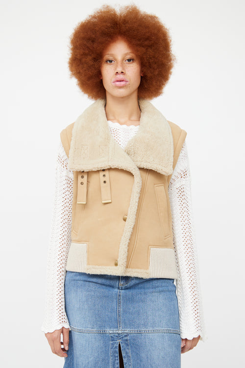 Chloe Beige Leather 
Shearling Vest