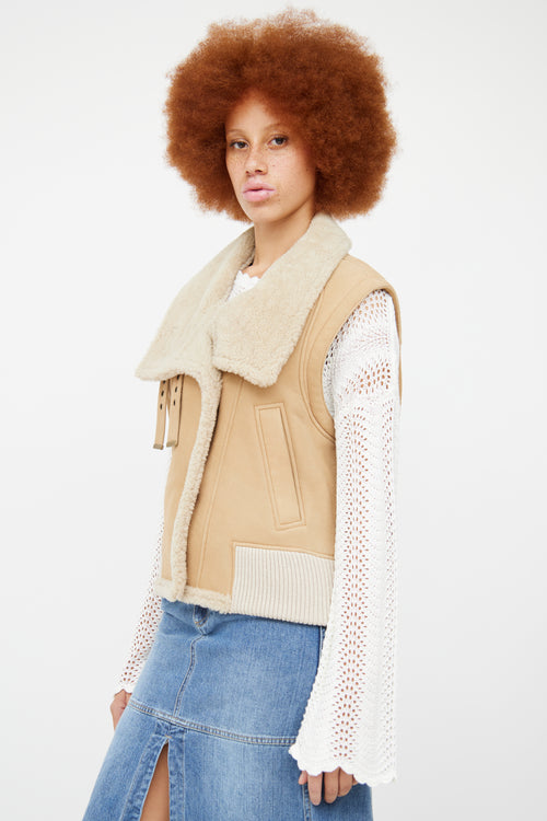 Chloe Beige Leather 
Shearling Vest