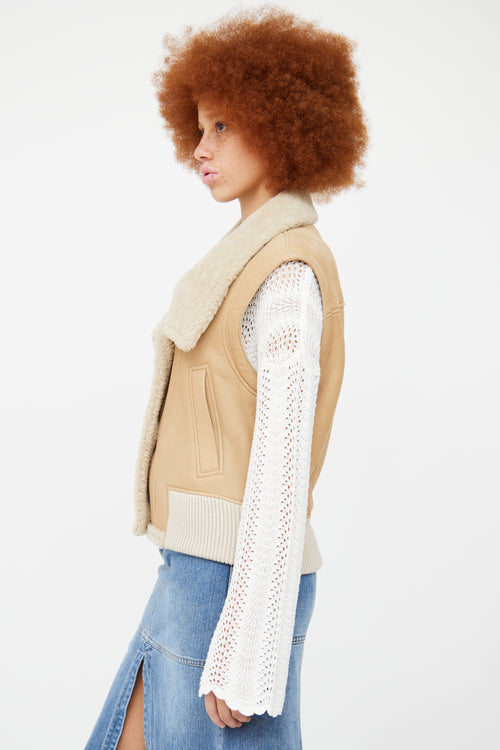 Chloe Beige Leather 
Shearling Vest