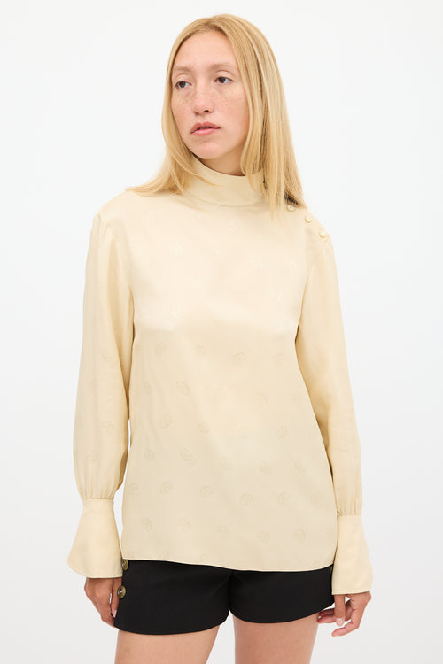 Chloé Beige Silk Logo Jacquard Top