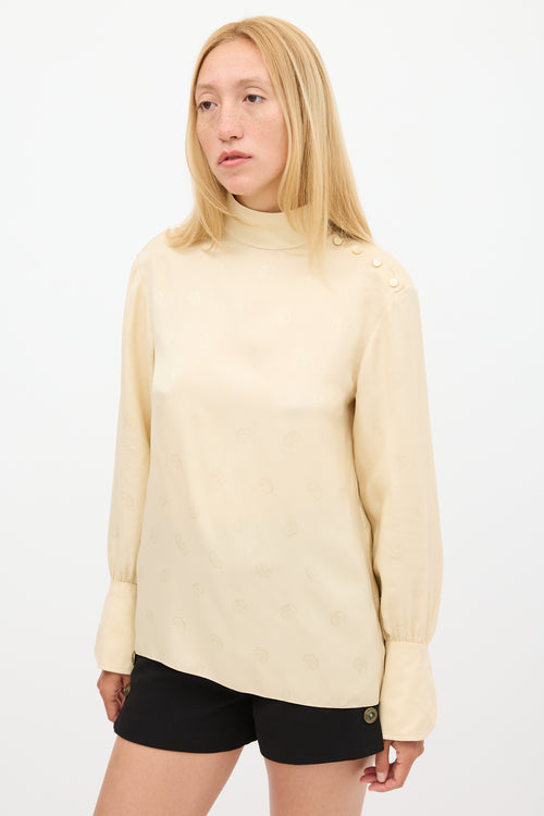 Chloé Beige Silk Logo Jacquard Top