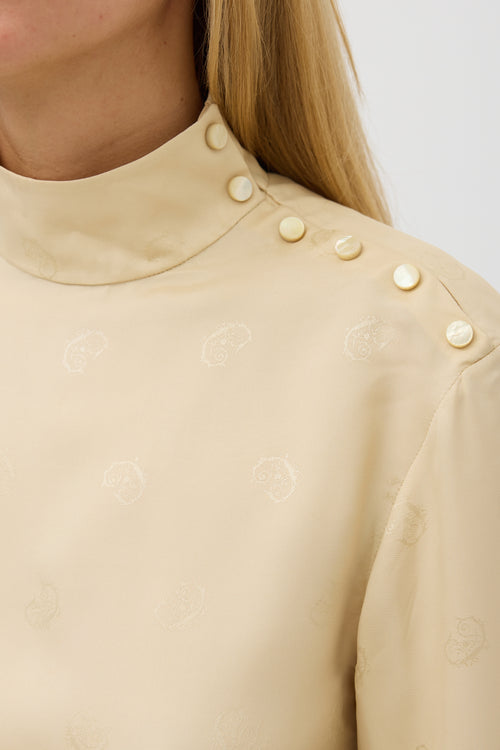 Chloé Beige Silk Logo Jacquard Top