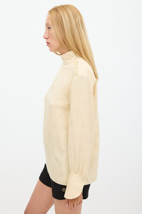 Chloé Beige Silk Logo Jacquard Top