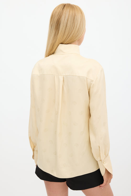 Chloé Beige Silk Logo Jacquard Top