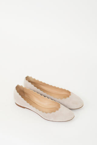 Chloé Beige Suede Scalloped Flat