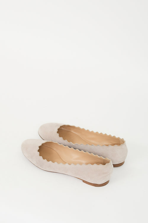 Chloé Beige Suede Scalloped Flat