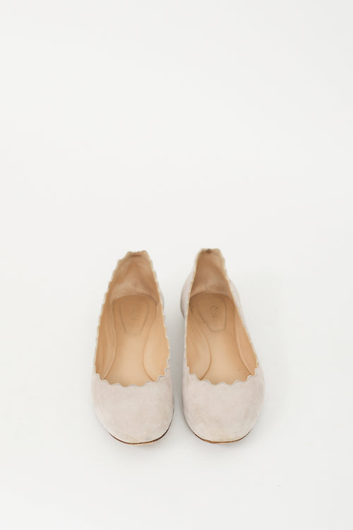 Chloé Beige Suede Scalloped Flat