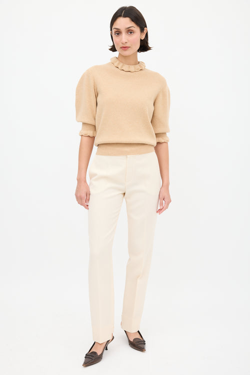 Chloé Beige Wool Ruffled Trim Sweater