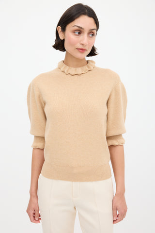 Chloé Beige Wool Ruffled Trim Sweater